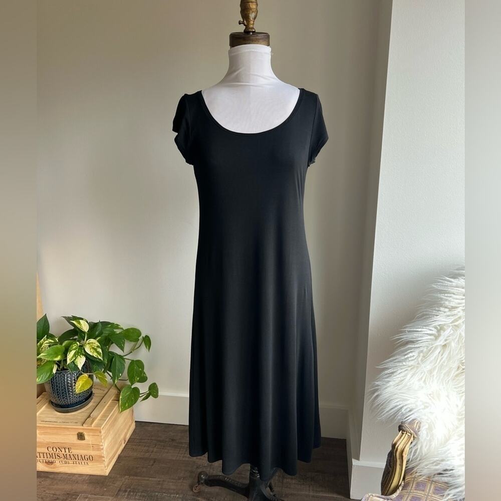 Eileen Fisher System Scoop Neck Black Dress Short Sleeve Size XS